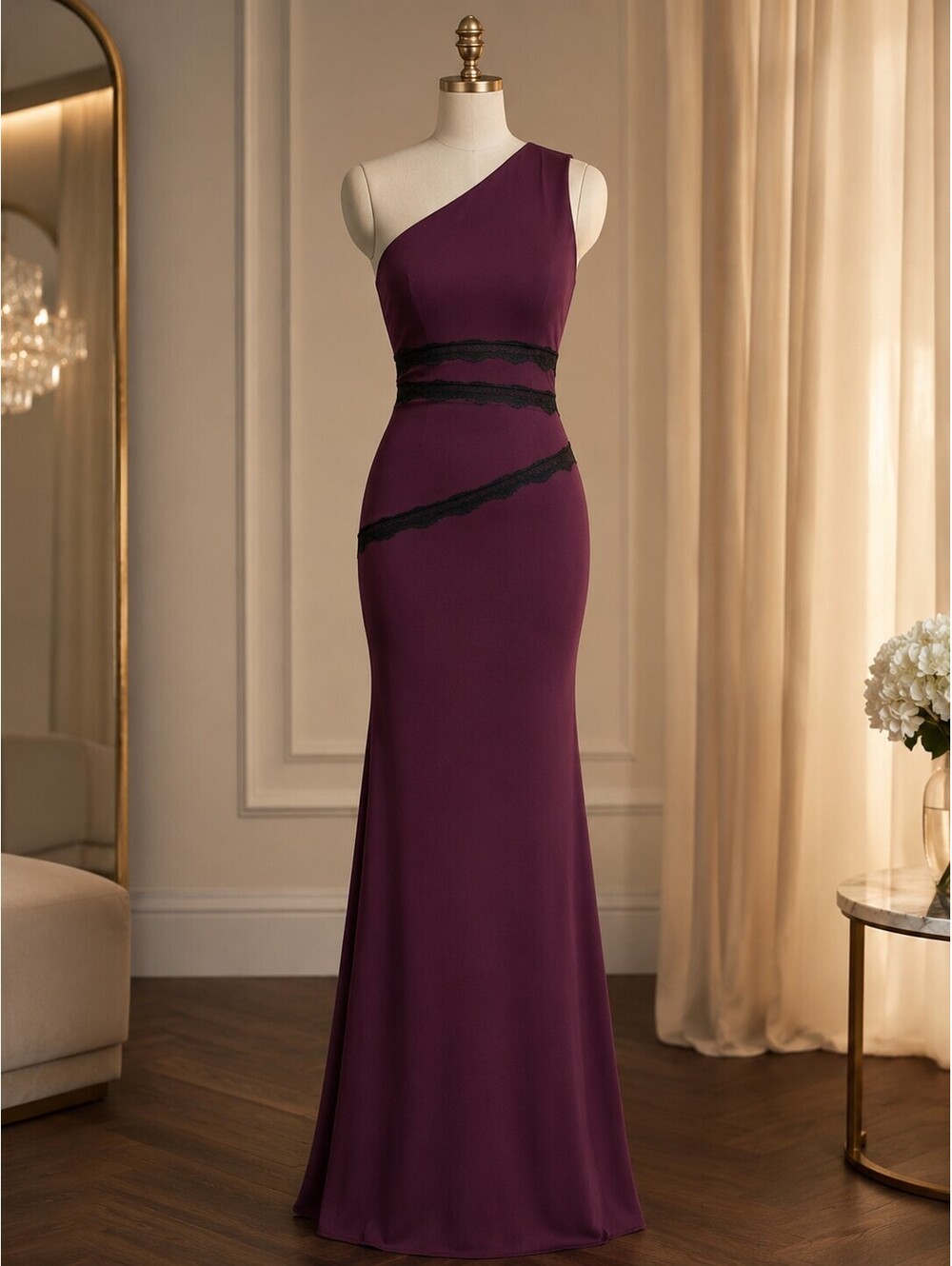 Princess Polly Ultraviolet One Shoulder Lace Maxi Dress Wine Red Size 16 NWT